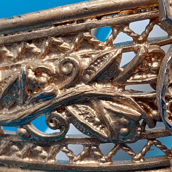 Vintage Gold Tone Filigree Openwork Cuff Bracelet, Egyptian Revival, 6 1/2 Inch - Picture 10 of 13